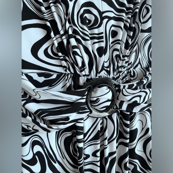 Précis Black White Swirl Print Midi Dress Maximalist V-Neck Retro Y2K Size 8 - Picture 3 of 9